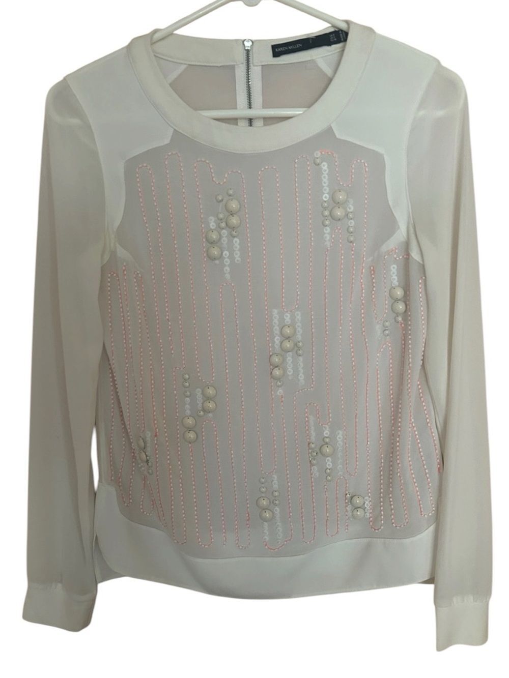 Karen Millen Ivory Embellished sheer-Panel beats and sequence size4
